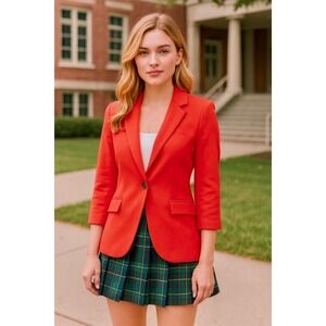 NWT!! Anthropologie CARTONNIER Red Knit Blazer Jacket Stretch‎ Solid Medium